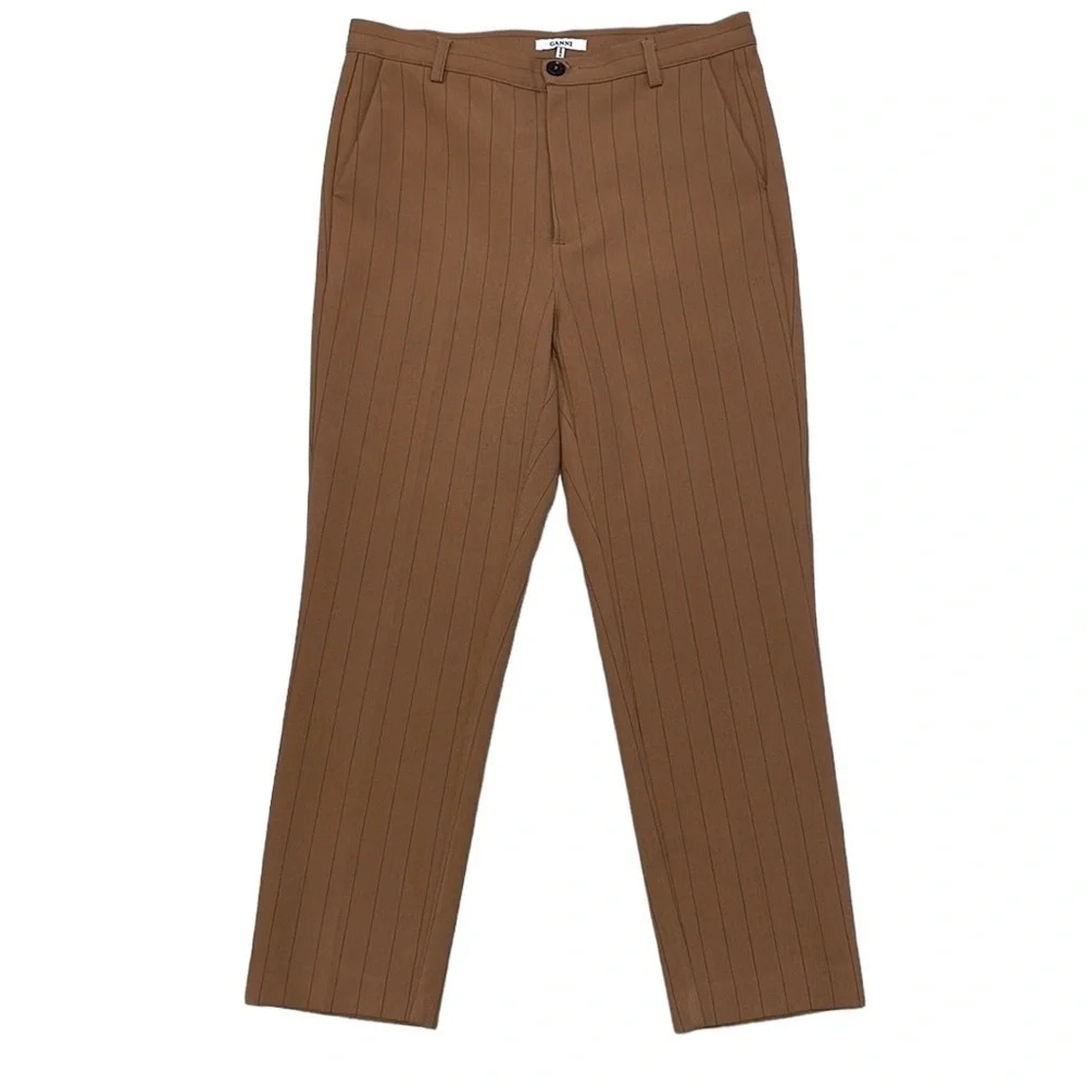 Ganni Pants Cropped Tan Black Striped Size X-Small XS